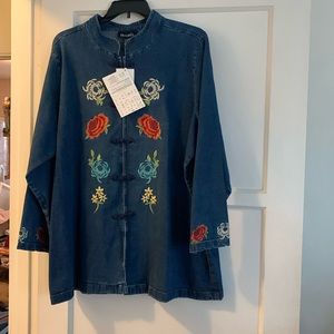 Denim & Co denim mandarin collar jeans jacket